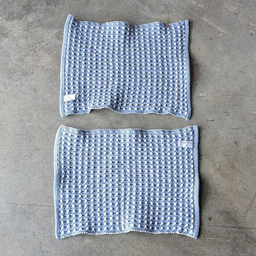 Brooks Brothers Crochet Knit Blue White Plaid Placemats Coastal Boho Set of 2